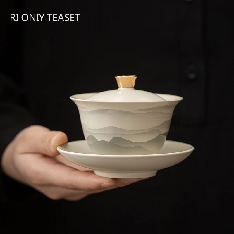 130ml Chinese Hand-painted Ceramic Gaiwan Teacup Handmade Porcelain Tea Tureen Tea Infuser Household Bowl Portable Teaware