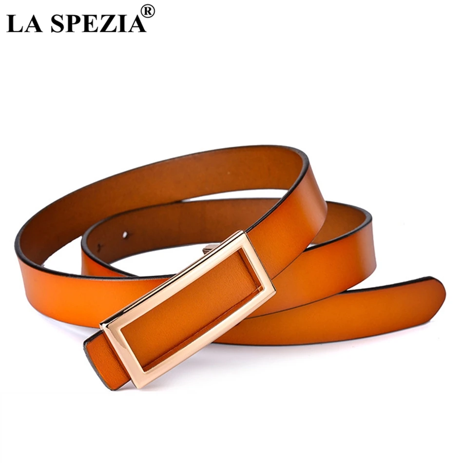 LA SPEZIA Leather Belt Women Camel Smooth Buckle Belt For Dresses Ladies Genuine Leather Cowhide Gold Buckle Female Fashion Belt la spezia red patent leather women belt elastic corset waist belt pu leather ladies belts for dresses fashion female accessories