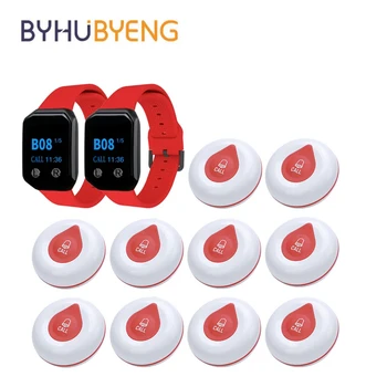 BYHUBYENG 무선 2 손목 시계 호출 시스템, 간병인 호출기 간호사 경고, 노인 환자 Relogio 디지털, 10 버튼