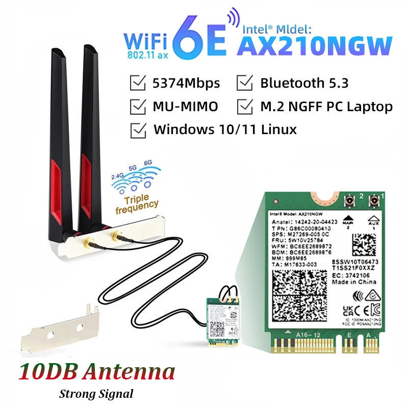 10dbi Antenne M.2 Desktop Kit Voor Intel Wifi 6e Ax210 Wifi 6 Ax200 7265ngw Draadloze Kaart Bluetooth 2 In 1 Netwerk Adapter Voor Pc