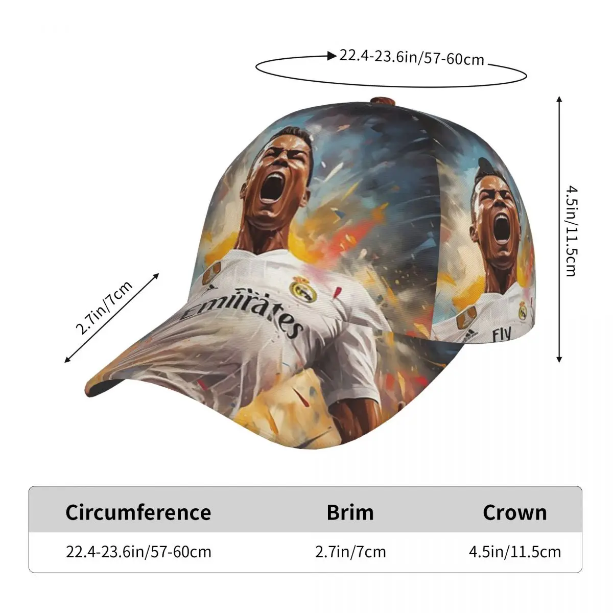 Cristiano Ronaldo Jumps 1 야구 모자 남성 여성 모자 야외 조절 가능 캐주얼 모자 스트리트웨어 야구 모자 카스켓