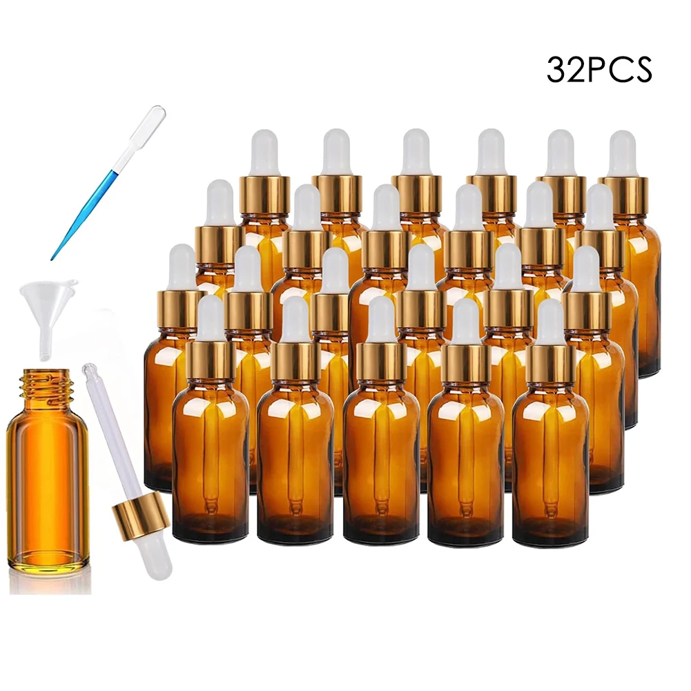 

32Pcs/lot 30ml Amber Dropper Bottle Empty Glass Pipette Bottle For Essential Oil Refill Perfume Sample Bottle Vial Containers