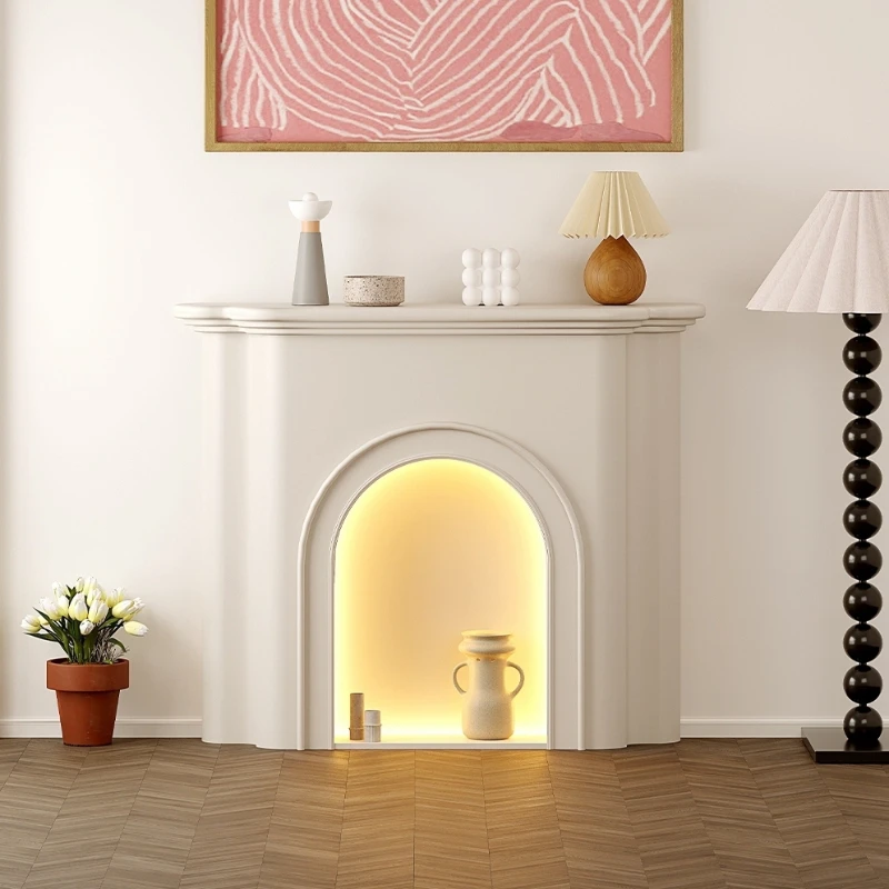 Art minimalist fireplace with lights, wall side cabinets, wall side decorative, living room and bedroom decorations