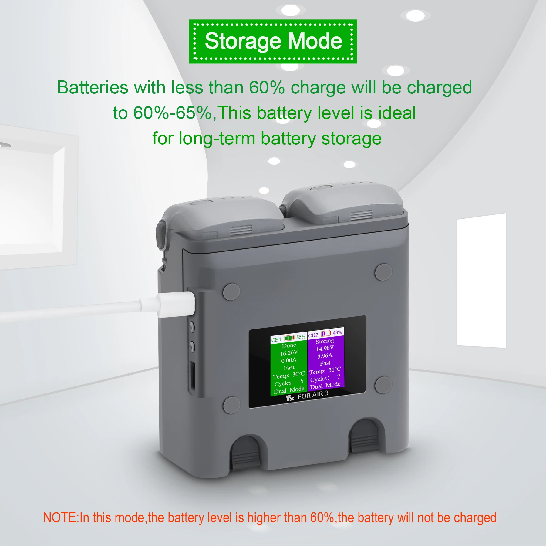 Chargeur Batterie Drone DJI AIR 3/3S avec Affichage LED