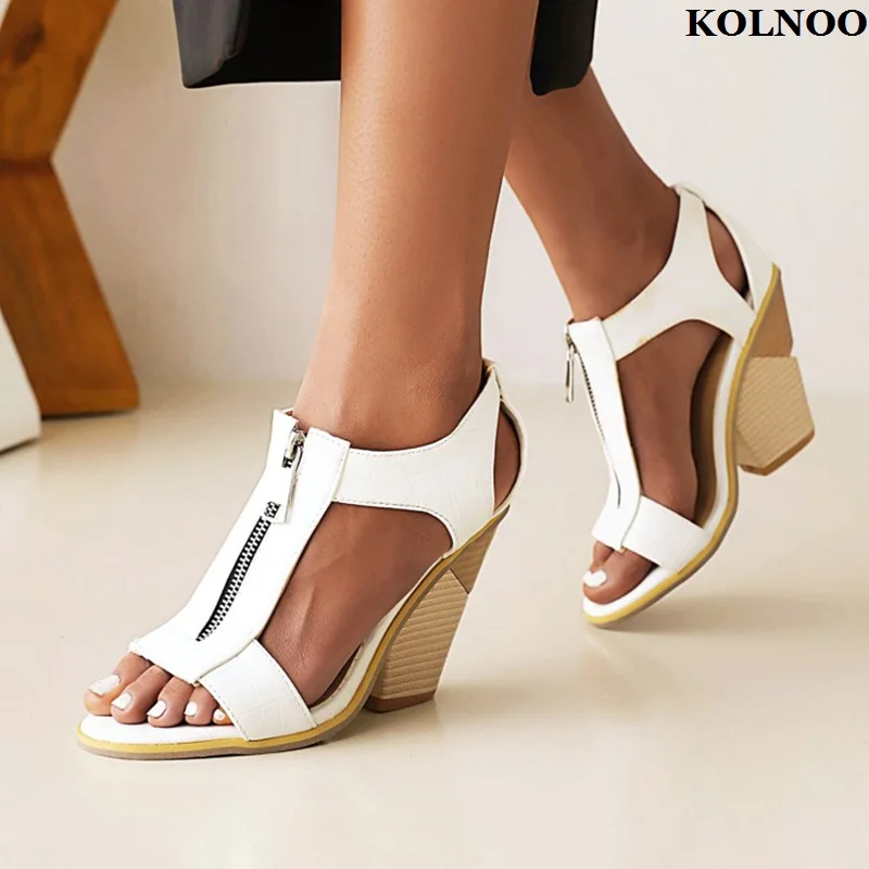 

Kolnoo Handmade New Hot Sale Womens Sandals Front-Zipper Summer Sexy Style Large Size 34-47 Evening Fashion Popular Party hoes