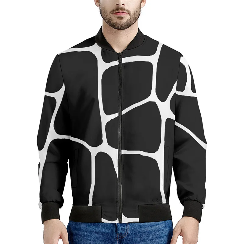 thumbnail image 1 of Chaqueta con estampado 3D de piel de jirafa para hombre y mujer, sudadera holgada de primavera, chaqueta bomber informal con cremallera, ropa de calle, abrigo, 1 of 5