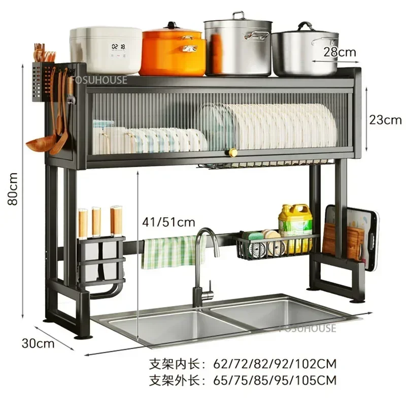 Home Dish Tableware Storage Cabinets Kitchen Sink Rack Sink Dustproof Cupboard Multifunction Kitchen Cabinets with Drain Rack W 6