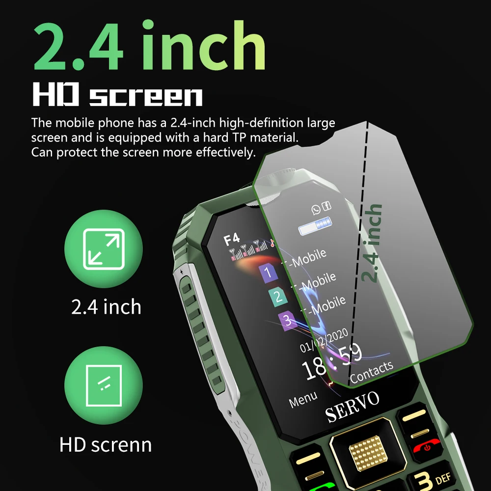 SERVO 3 SIM Card 3 Standby Mobile Phone Power Bank High Tone Speaker Magic Voice Auto Record Call Flashlight FM Radio Cellphone