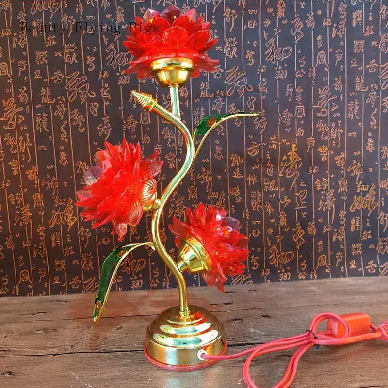 

Crystal Colorful Lotus Simulated Candlestick Home Temple Radio Station Candle Holders Decoration Feng Shui Flower Home Decor