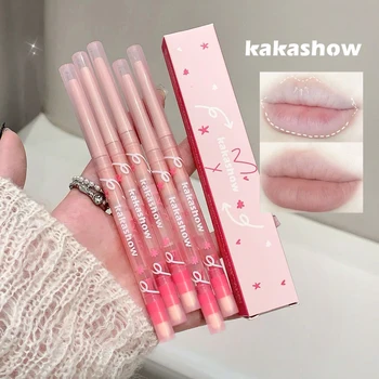 1pc Matita per labbra opaca marrone nudo con pennello Matita per labbra 3D impermeabile Rimpolpante Tinta Contorno Latte Pesca Rossetto Penna Trucco
