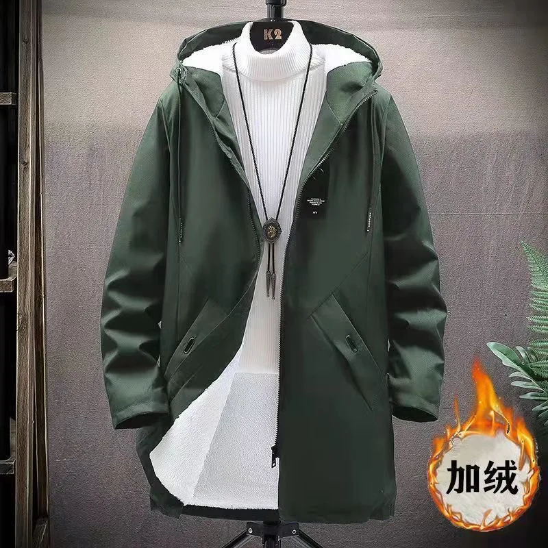 Autumn and Winter New Fashion Trend Long Plus Fleece Trench Coat Men's Casual Loose Comfortable Thick Warm Large Size Coat trench coat,warmth coat