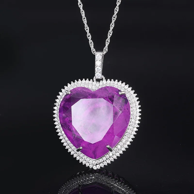 French Luxurious Classic Retro Love Heart Shaped Pendant Necklace Morgan Powder Crystal for Women Jewelry Designer Wedding Gift