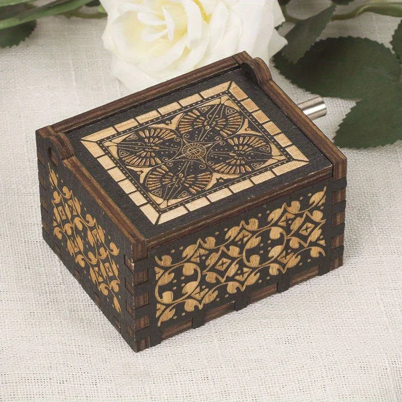 Wooden Music Box, Wooden Vintage Sculpture Hand Shake Music Box Mini Box, Birthday/Christmas/Valentine's Day Gift 5