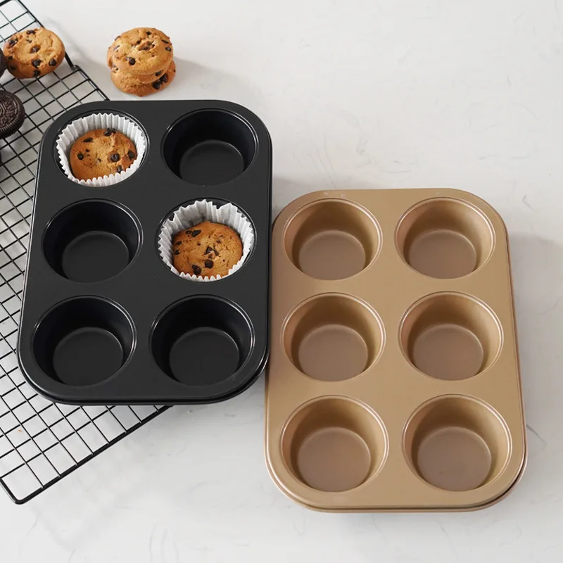 Hongyi HYTK Muffin Pan 6 Cup Cupcake Baking Pan No Stick Carbon Steel Easy Clean