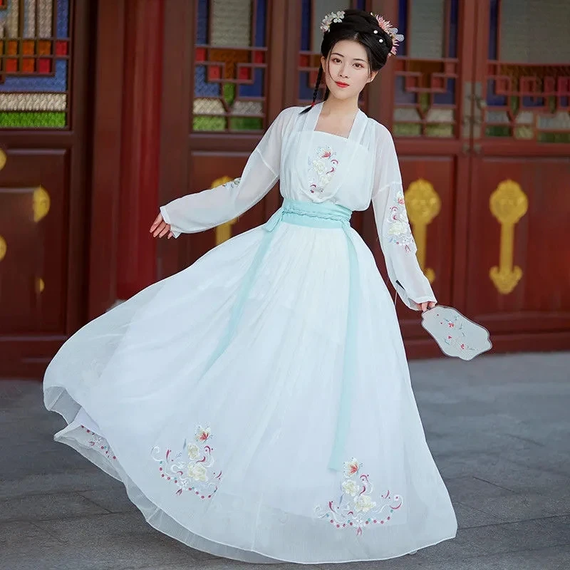 Hanfu auténtico Original para mujer, traje de baile de banquete, elegante, bordado pesado, cintura alta, rojo, dulce, fiesta de cumpleaños, vestido de noche