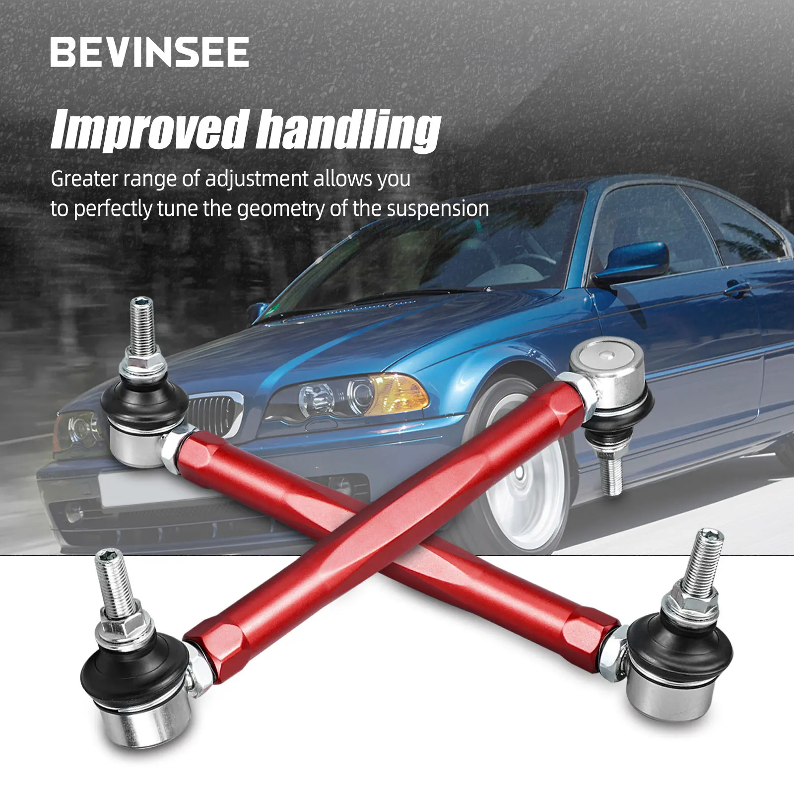BEVINSEE Front Adjustable Sway Bar End Link Set for BMW E46 323i 325i 328i 330i 1999-2006 Z4 E85 E86 2003-2008