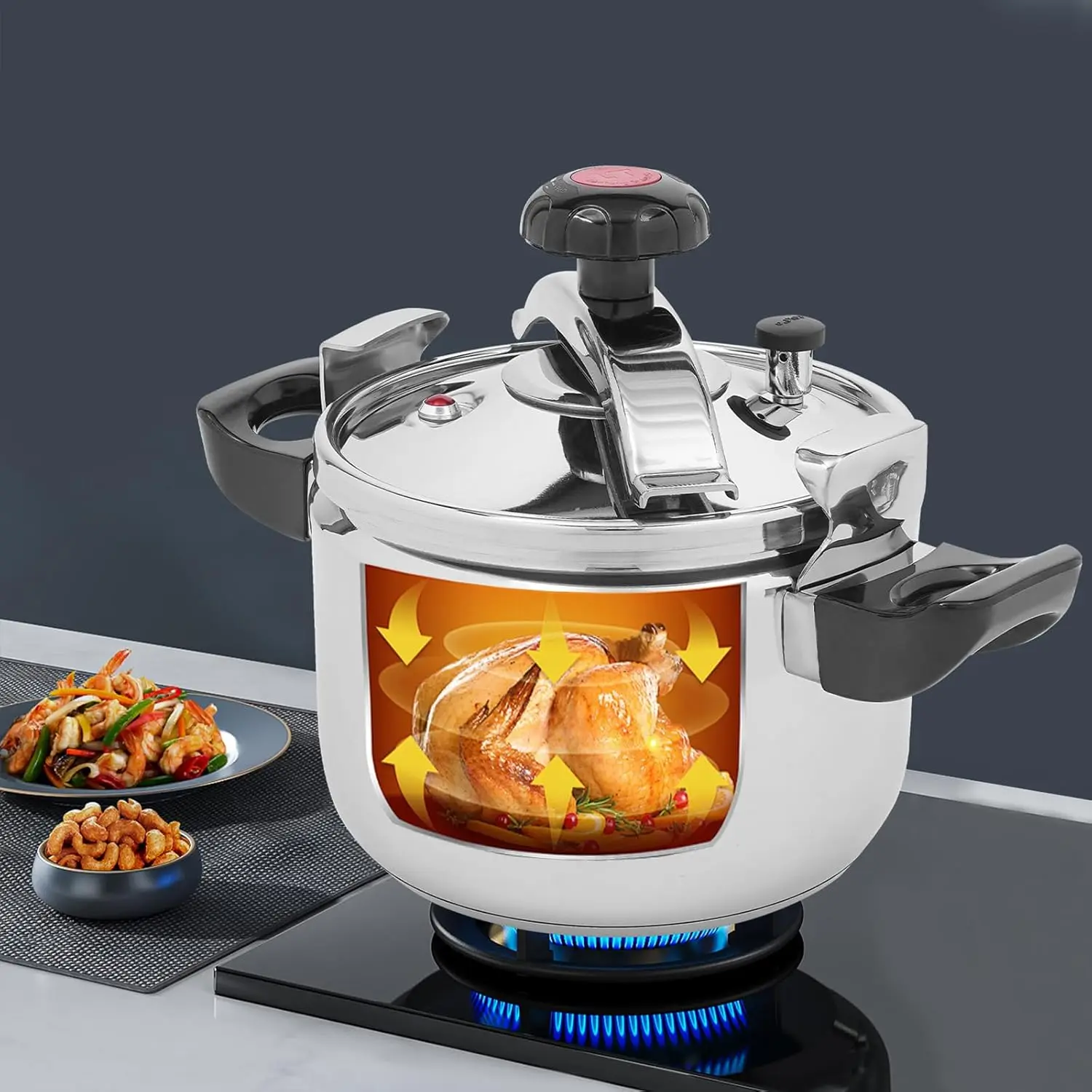 /6.35  Pot, Pressure Cooker, 201 Stainless Steel Pressure Pot, Suitable for Open Fire, Induction Stove, Electric Stove, and Gas 6