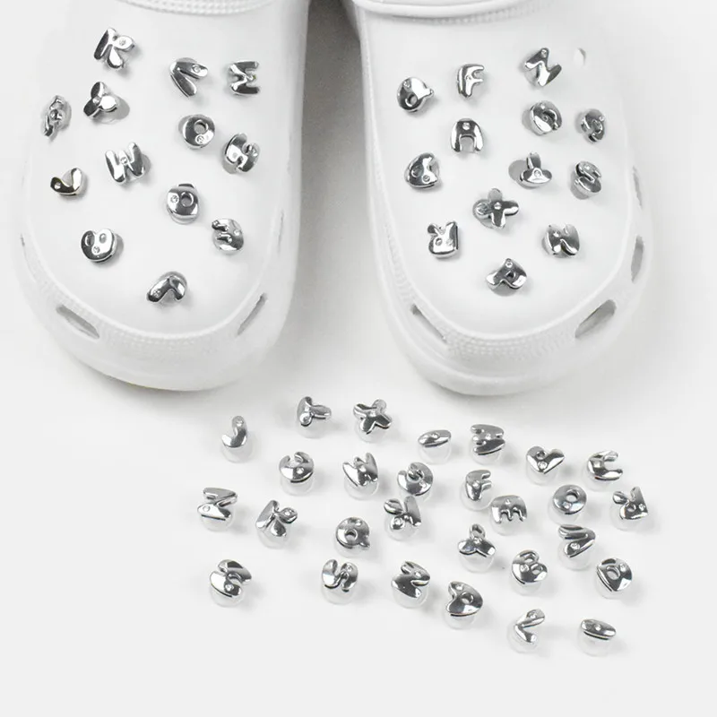 

26 Piece gold silver English Letters Croc Charms Designer DIY Shoes Decaration for Croc Jibbi Clogs Kids Boys Women Girls Gifts