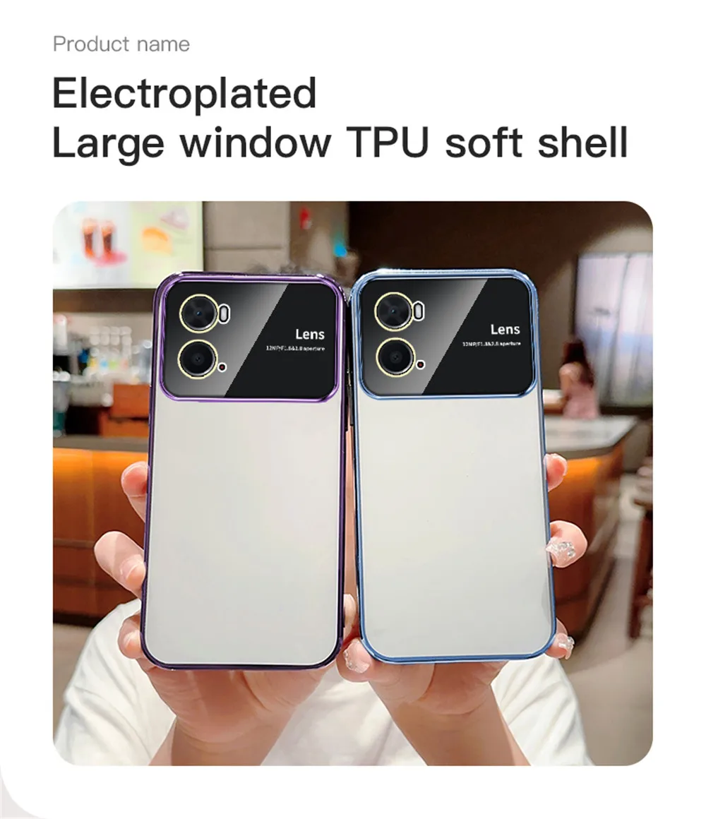 Plating Clear Large Window Phone Case For Oppo A74 A54 A53 A55 A57 A77 A94 A31 A8 A9 A5 A15 A16 A16K A17 Lens Protection_voghion.com