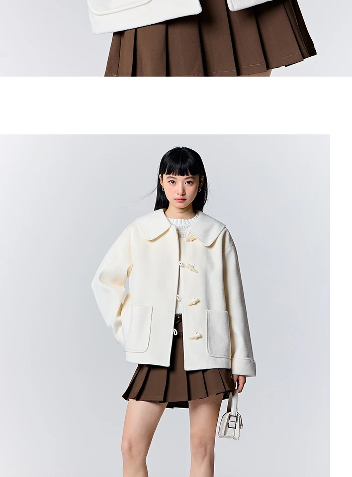Abrigo de lana sintética para mujer, holgado, con botones de cuerno, color liso, nuevo abrigo de invierno con solapa grande.