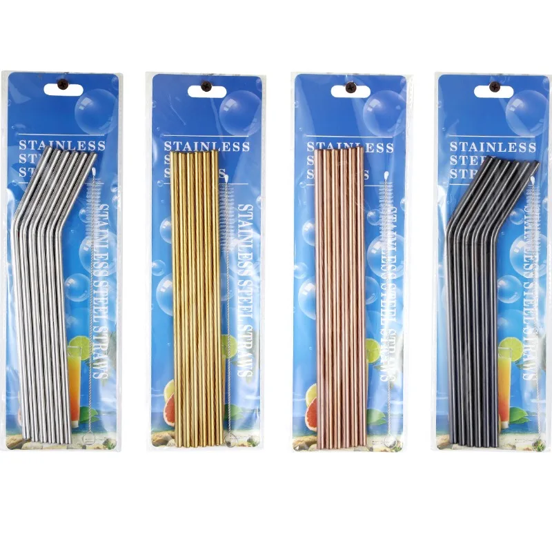 bamboo drinking straws reusable eco friendly party kitchen clean brush for drop shipping drinking straws party birthday 6pcs Reusable Metal Straws with Cleaner Brush 304 Stainless Steel Drinking Straw Milk Drinkware Bar Party Accessory 금속 빨대