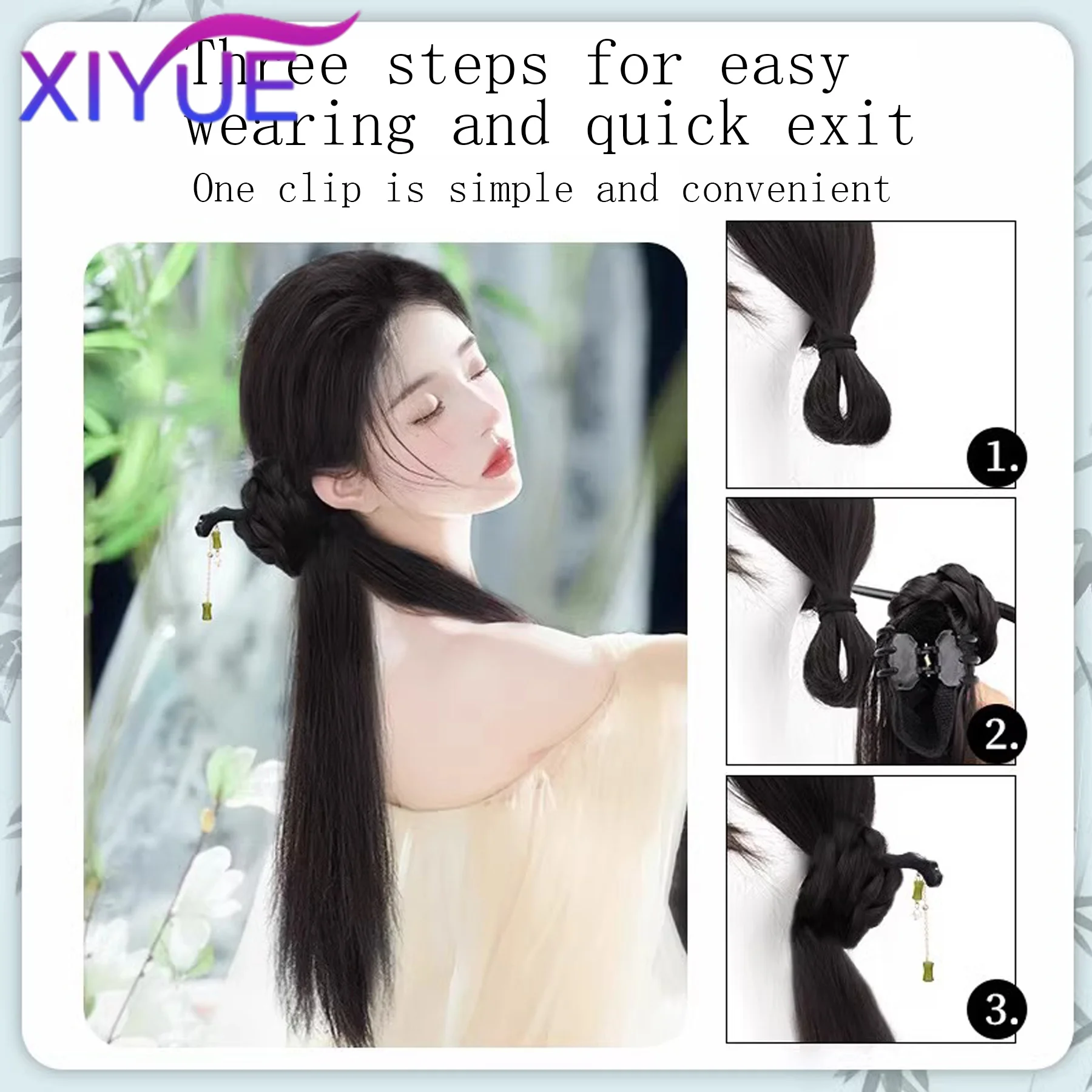XY Synthetic New Chinese Style Wig Ponytail Hairpin Ball Head Claw Clip Antique Style Hair Accessories Hanfu Cheongsam Wig Braid
