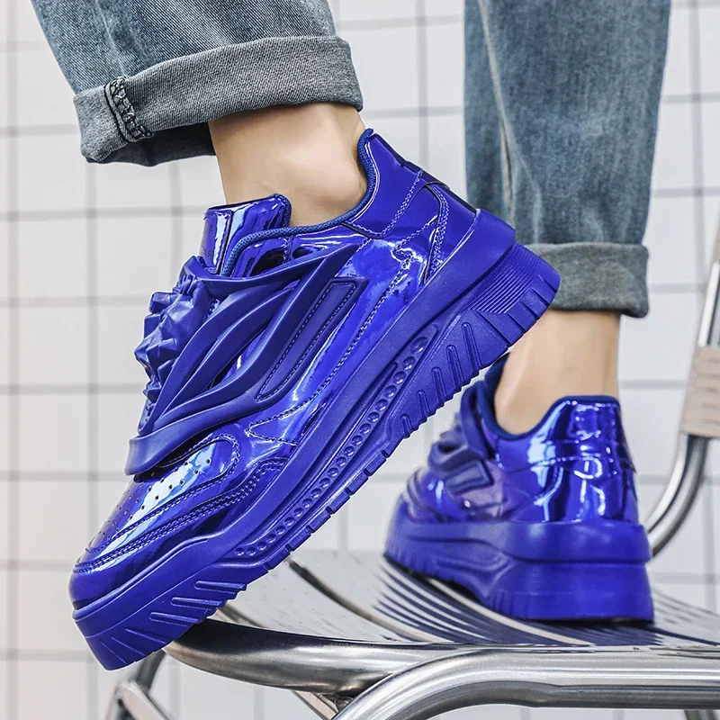 2024 Fashion Male Casual Sneakers Walking Shoes For Mens Summer Designer Casual Lace Up Sneakers Patent Leather Flats Shoes