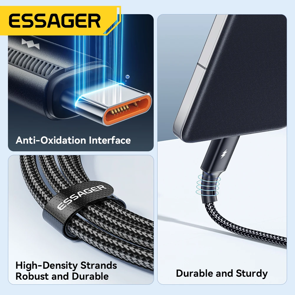 Essager 120W 6A Fast Charging Cable Type C Quick Charge Cable For Xiaomi 14 Ultra Huawei Samsung Oneplus USB Type C Data Cables