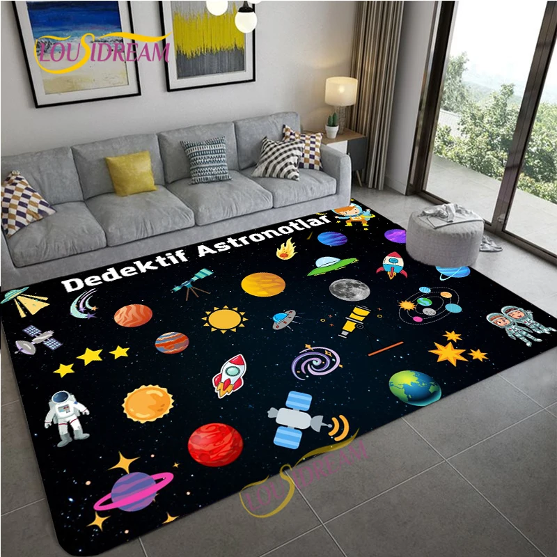 Home Cartoon Space Universe Planet Carpet Soft Kids Play Mat Boys Girl Room Mat Bedroom Bedside Carpet Floor Tapete Peludo