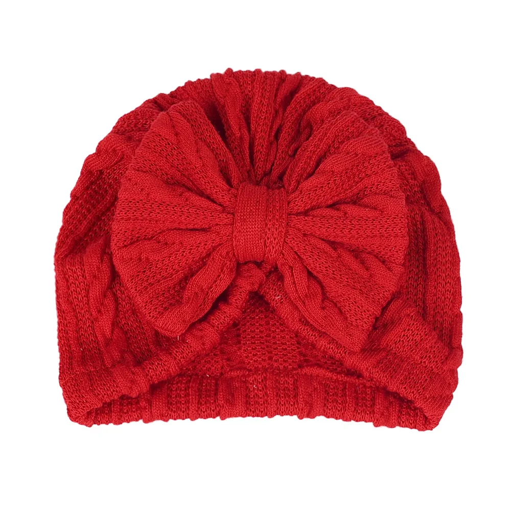0-6M Lovely Bowknot Knitted Baby Hat Cute Solid Color Baby Girls Hat Turban Soft Newborn Infant Cap Knitting Beanies Head Wraps 6