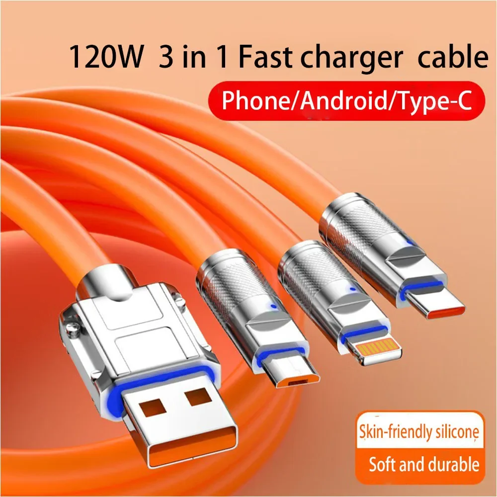 รูปสินค้า สายชาร์จ USB 3 พอร์ต ชาร์จเร็ว 120W สำหรับมือถือทุกแบรนด์