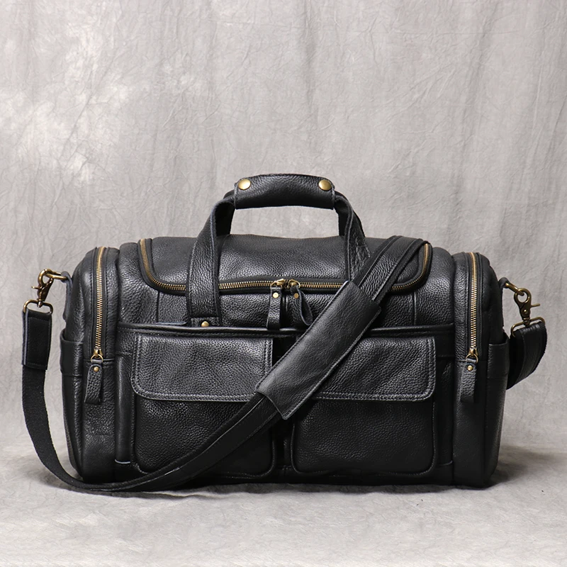 

Men's Cowhide Vintage Travel Bag First Layer Leather Handbag Duffle Bag Laptop Messenger Crossbody Bag
