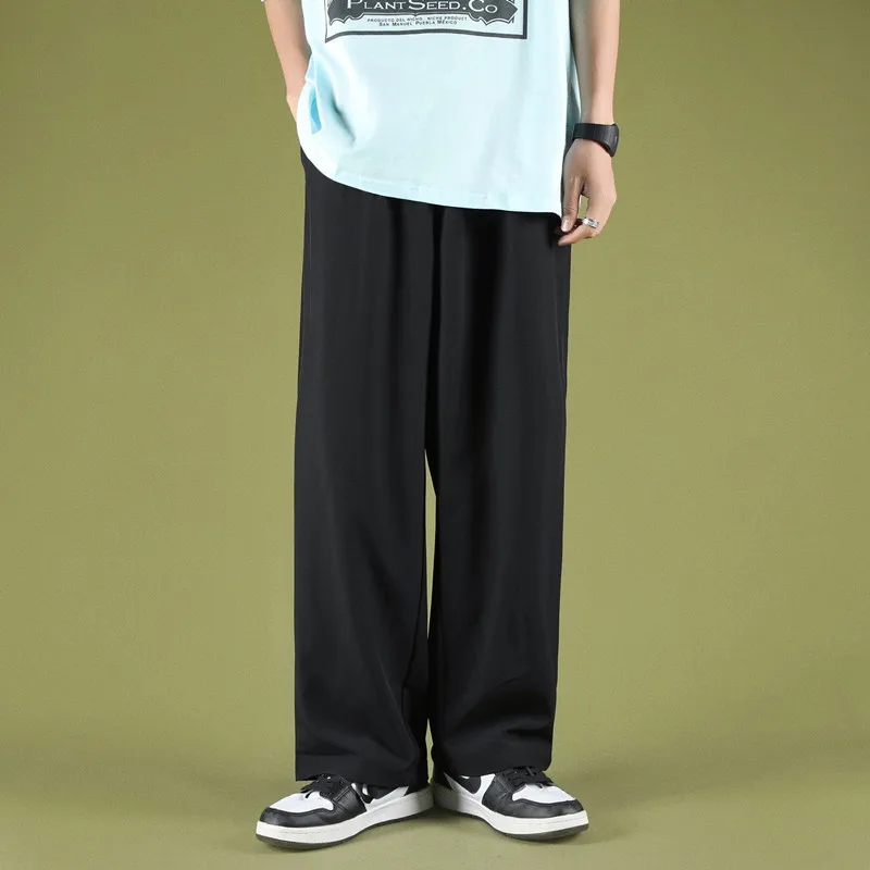

Men Wide Leg Pants 2022 New Casual Light Weight Joggers Trousers Streetwear Cold Feeling Comfortable Home Pants Men Summer
