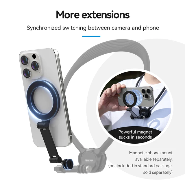 TELESIN téléphone caméra d'action 2 en 1 support de cou pour GoPro Insta360 DJI OSMO Action caméra d'action universelle accessoires de téléphone 6
