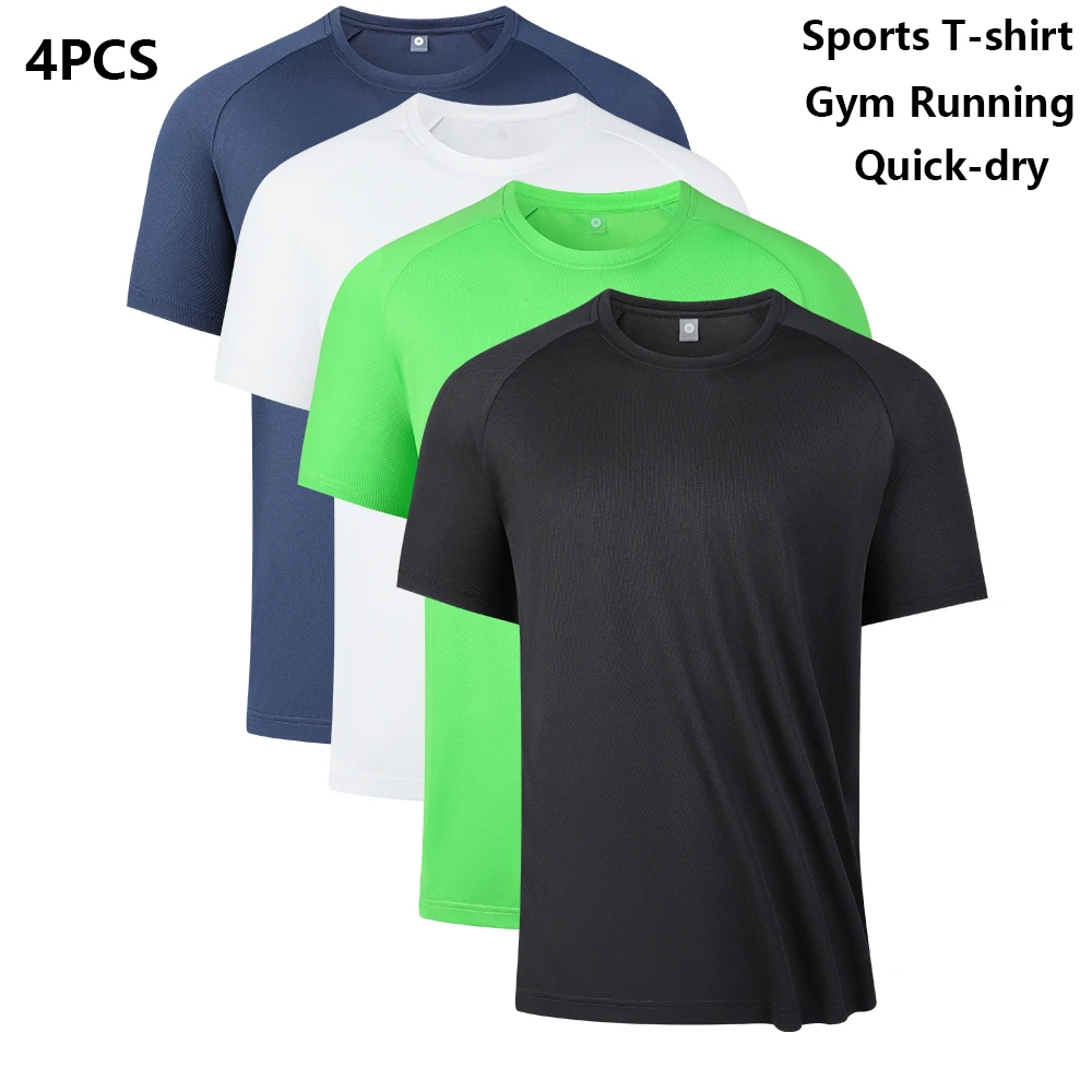 4pcs Multicolor Quick Dry Short Sleeve Sport Tops Gym Jerseys Fitness Shirt Trainer Running T-Shirt Men's Breathable Sportswear