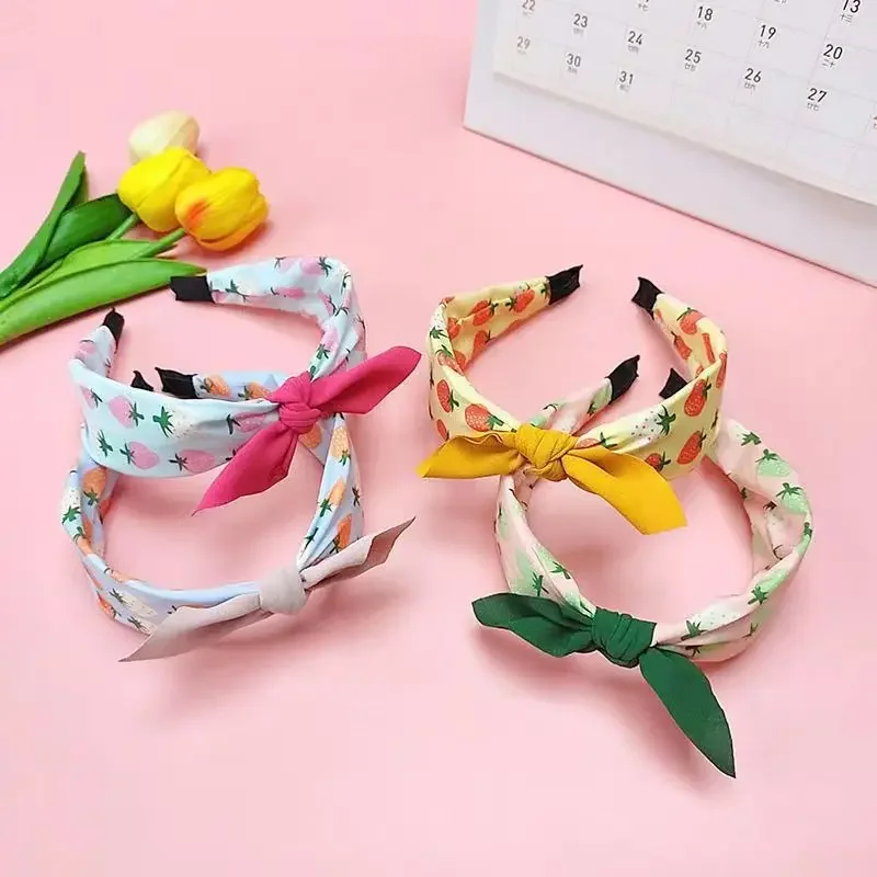 Fruit Print Hairband Strawberry Knot Bow Headband Korean Fabric Hoop Hair Band for Women Girls Hair Accessories jewelry hair accessory jewelry accessories