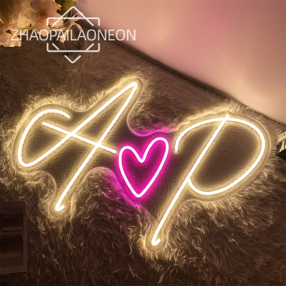 Custom Initials Heart LED Neon Sign Last Name Couple Name Night Light Bedroom Wedding Wall Art Decor Personalized Gifts LED Lamp