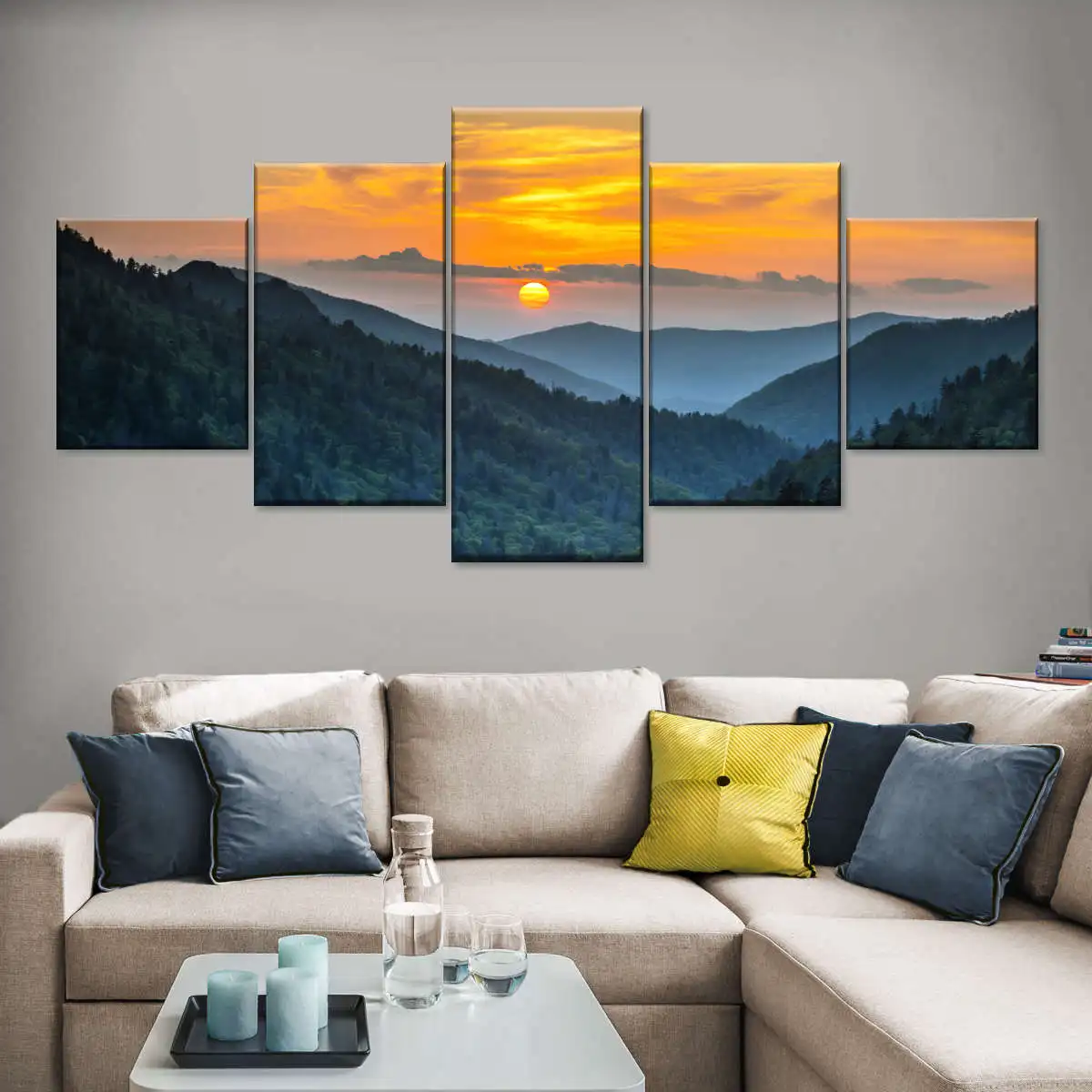 5 Pannelli Smoky Mountain Landscape Picture Canvas Painting Sunrise National Park Forest Wall Art Living Room Decoration Cuadros