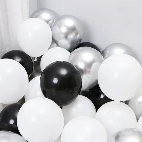 

50PCS Silver Black White Pearl Latex Confetti Balloons New Year Wedding Christmas Birthday Party Decorations Globos