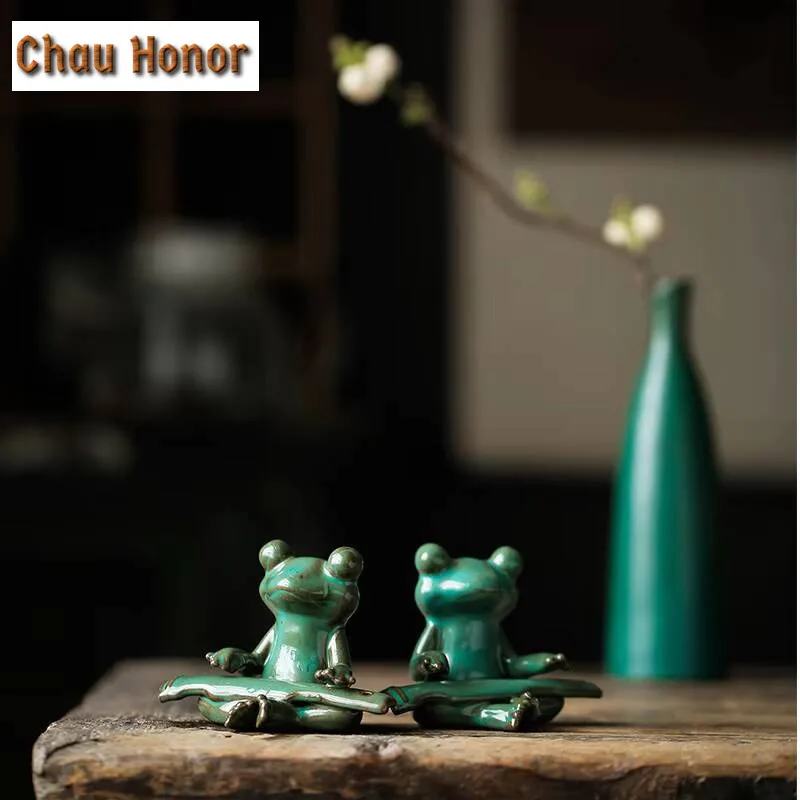 Japanese Turquoise Frog Tea Pet Handmade Flowerpot Landscaping Tea Figurine Play Toys Tea Statue Ornaments Teaset Workmanship
