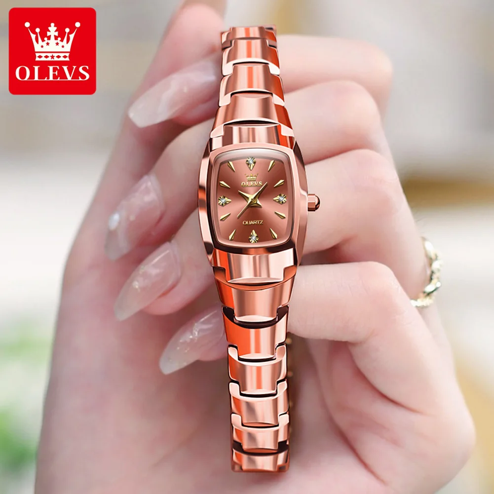 OLEVS Brands New Fashion Rose Gold Quartz Watch for Women Luxury Tungsten Steel Strap Waterproof Calendar Ladies Wirstwatch