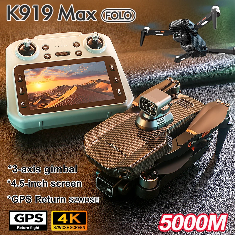 Vue rapprochée du Drone GPS K919 MAX montrant la caméra HD 4K et les capteurs laser OAS sur le châssis