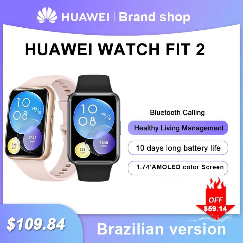  HUAWEI Reloj inteligente FIT 2, pantalla de 1.74 pulgadas,  llamadas Bluetooth, hasta 10 días de duración de la batería, animaciones de  entrenamiento rápido - (azul) : Electrónica