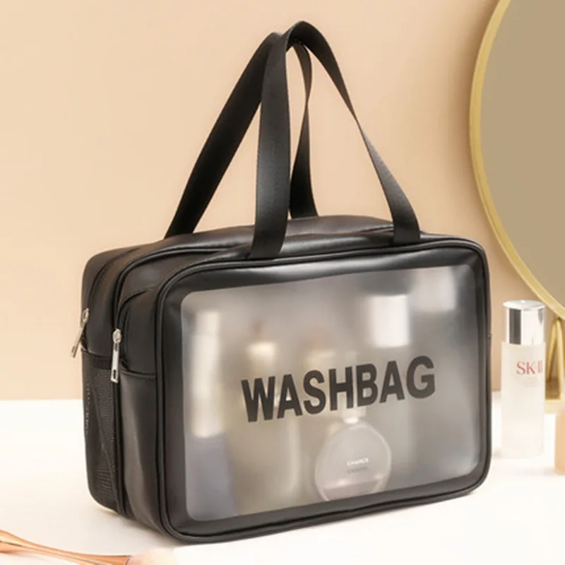 ONEGenug Grande Chiaro Borsa per cosmetici Trasparente Borsa da toilette PVC spesso Borsa trasparente con cerniera Borsa per pannolini Borsa da spiaggia Beauty Case