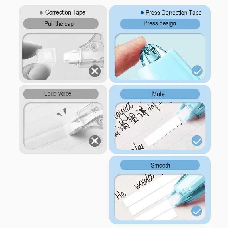 School Correction Tape with Refill Pen Style White Out Corrector Easy Replaceable 6m*5mm