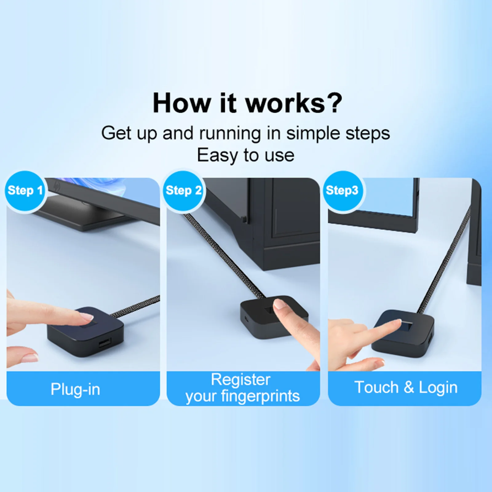 Windows용 USB 허브가 있는 USB 지문 인식 리더기 Windows Hello 지문 인식 리더기 Windows 10/11용 생체 인식 지문 로그인 리더기