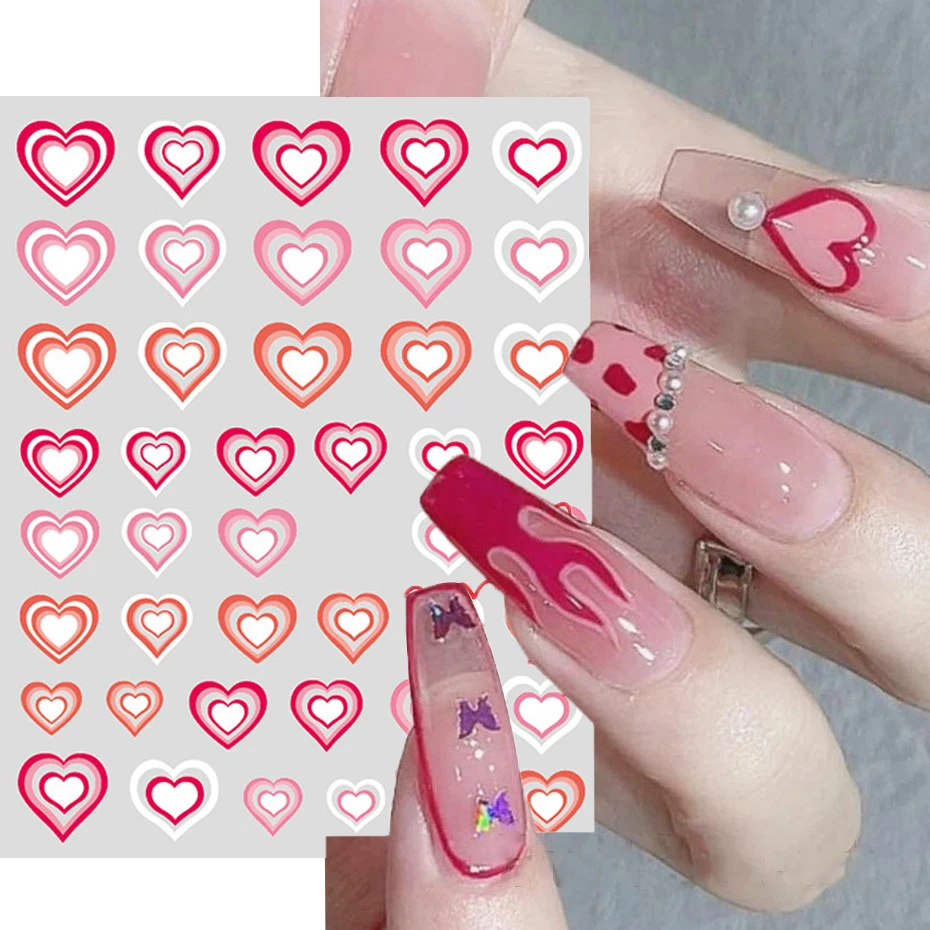 3D Valentinstag Liebe Herz Nagelaufkleber 8 x 10 cm Rot Schwarz Weiß Gold Selbstklebender Herzaufkleber 2023 Mädchen Herz Maniküre Silder – Detail 4