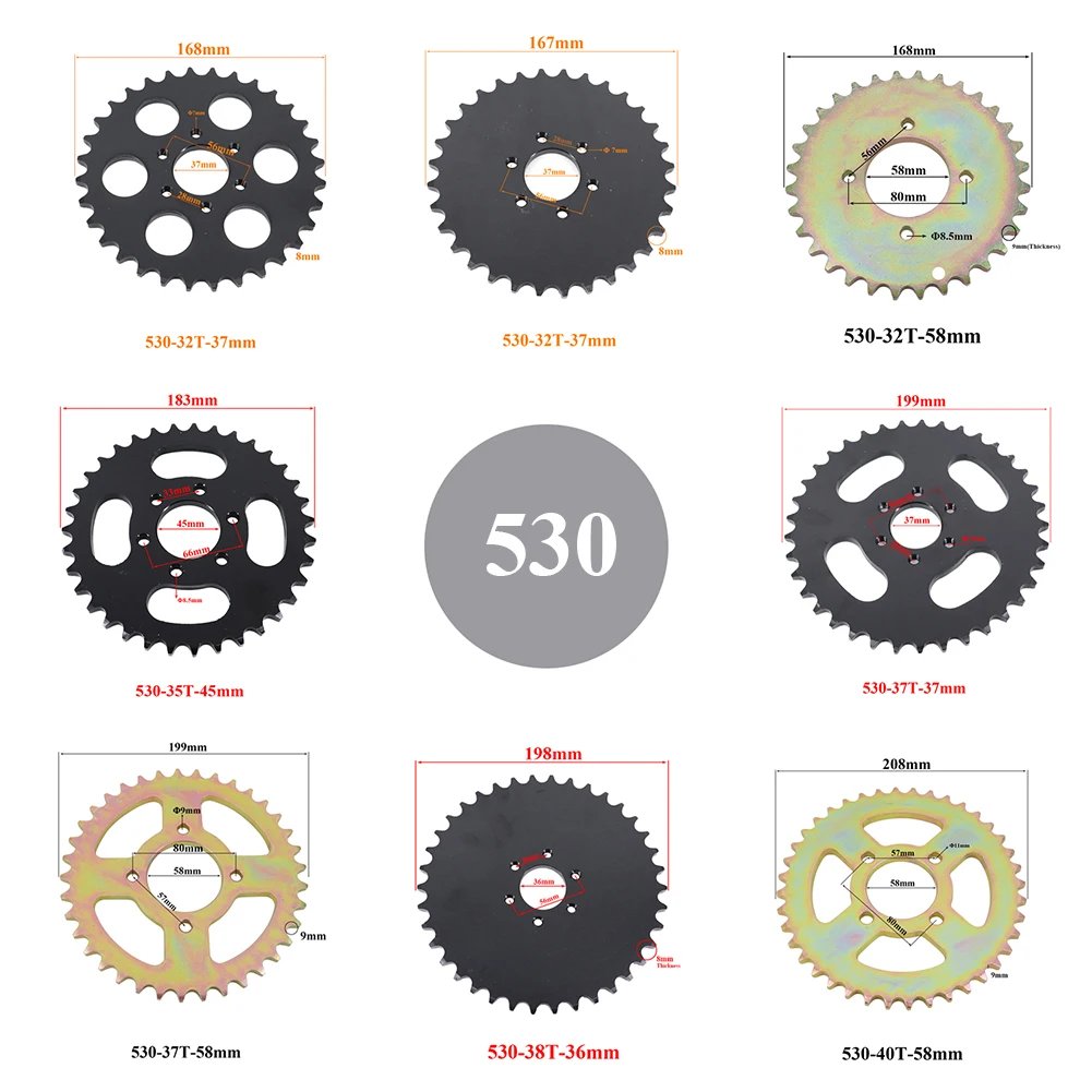 

530 Chain 32T/35T/37T/38T/40T Teeth 37mm 38mm 45mm Rear Sprocket For ATV Quad Pit Dirt Bike Buggy Go Kart Motorcycle Motor Parts