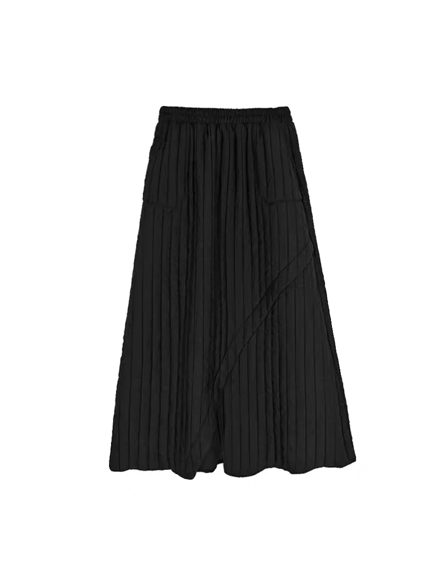 Retro High Waist Thiened Cotton f Skirt for Women Ele Bla  Skirt Korean Sle Commute Simple Pure Color