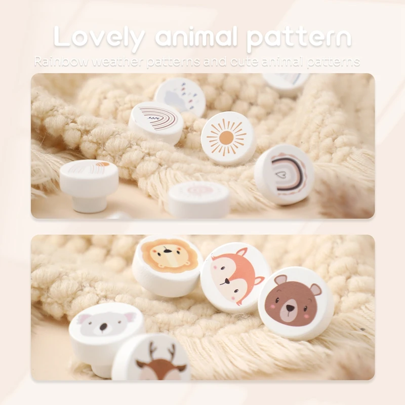 Wooden Round Drawer Knob Cartoon Animal Rainbow Cloud Dresser KnobBaby Cupboard Furniture Drawer Pulls Handles with Screws